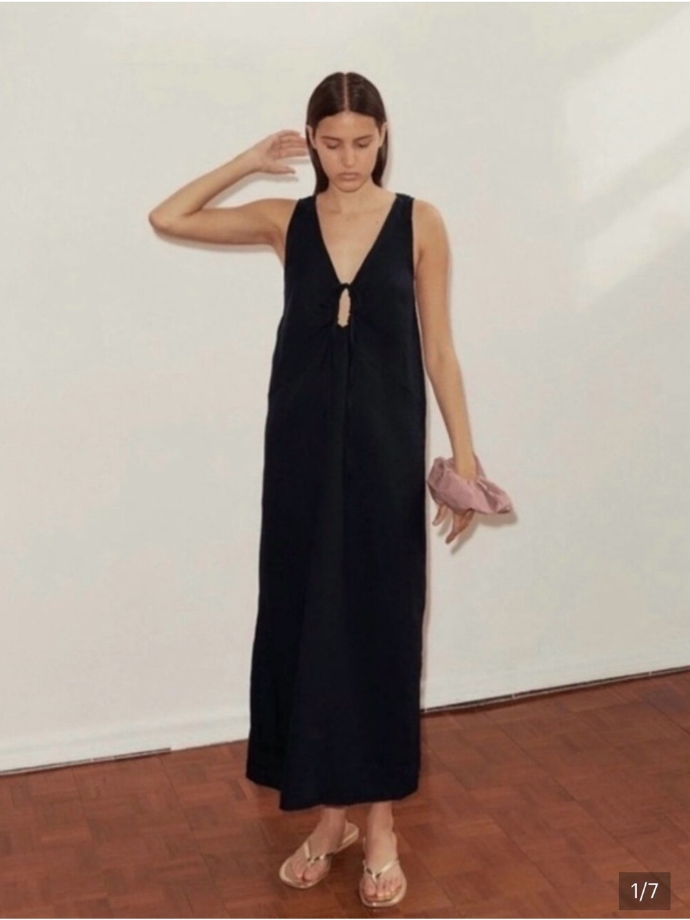 Deiji Studios Black  Keyhole 100% Linen Dress Sz M/L. NEW LOST TAG